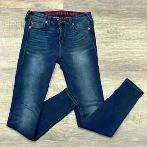 True Religion Manchester United Womens Curvy Stretch Skinny Denim Jeans 28 EUC
